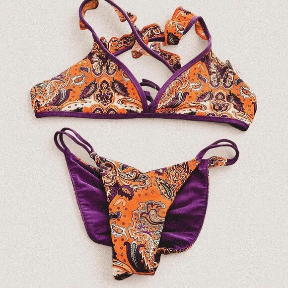 skimpy swimwear Boho Paisley Bikini Set | Orange + Purple Y2K Festival small - Picture 1 of 8